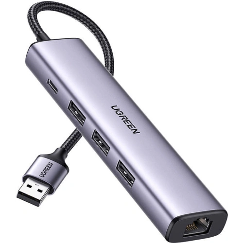 Kup Adapter UGREEN 5w1 USB-A la 3x USB 3.0 + RJ45 + USB-C (argintiu) - UGR1219SLV - {ean13} - Sklep Home Screen