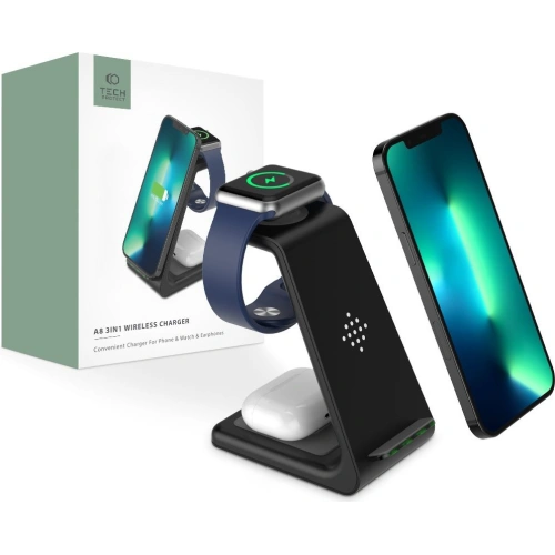 Kup Kabelloses Ladegerät Tech-Protect A8 3in1 Wireless Charger Schwarz - THP1028BLK - {ean13} - Sklep Home Screen