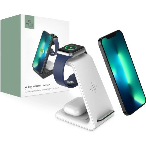 Kup Vezeték nélküli töltő Tech-Protect A8 3in1 Vezeték nélküli Töltő Fehér - THP1029WHT - {ean13} - Sklep Home Screen