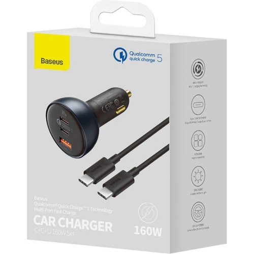 Kup Auto-Ladegerät Baseus Qualcomm, USB, 2x USB-C, 160W (grau) - BSU3243GRY - {ean13} - Sklep Home Screen