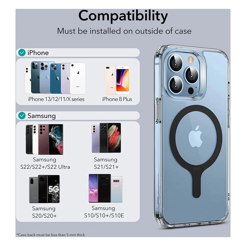 Magnetyczne pierścienie ESR Halolock MagSafe Universal Magnetic Ring Black [2 PACK]