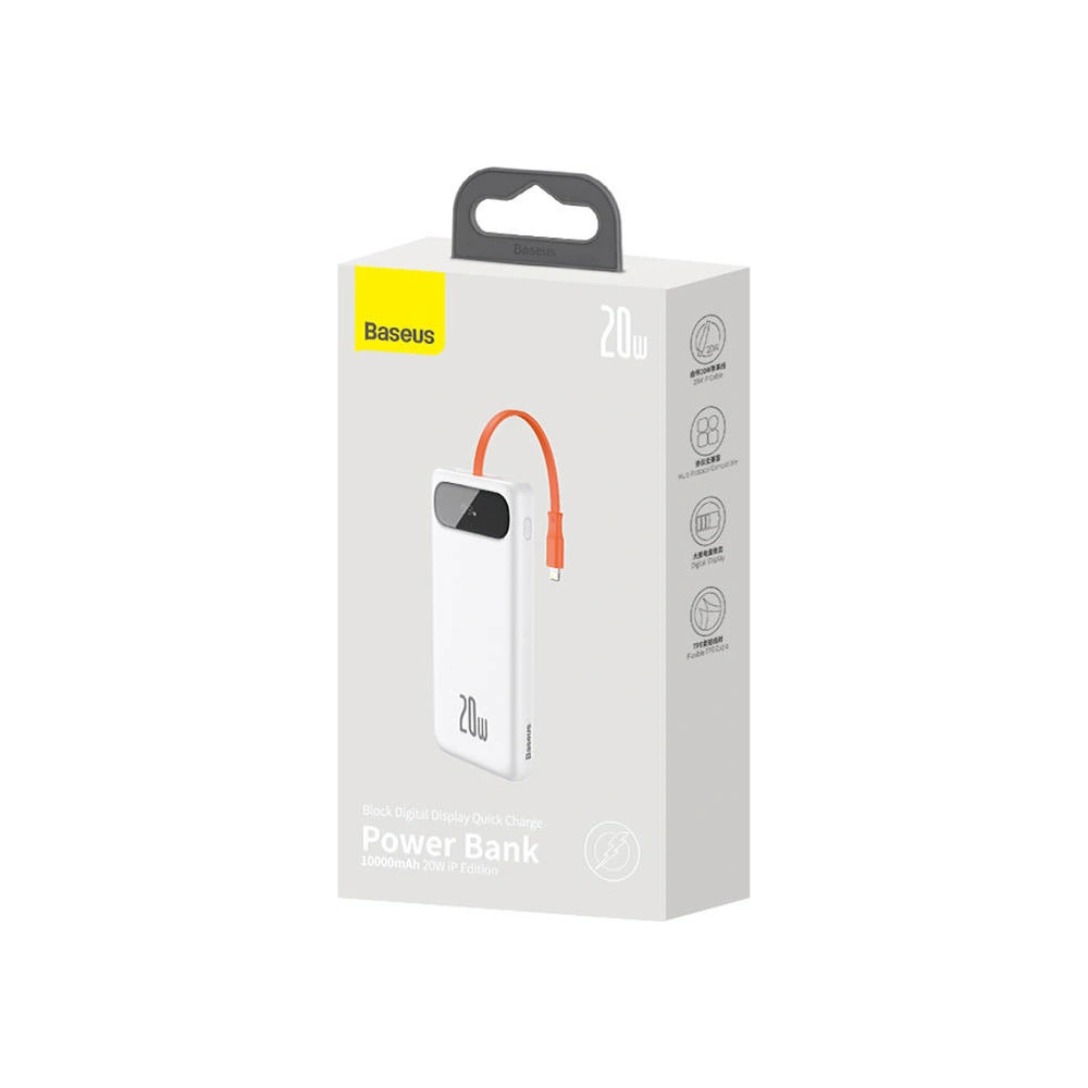 Powerbank Baseus Block 10000mAh, 20W + kabel Lightning (biały)