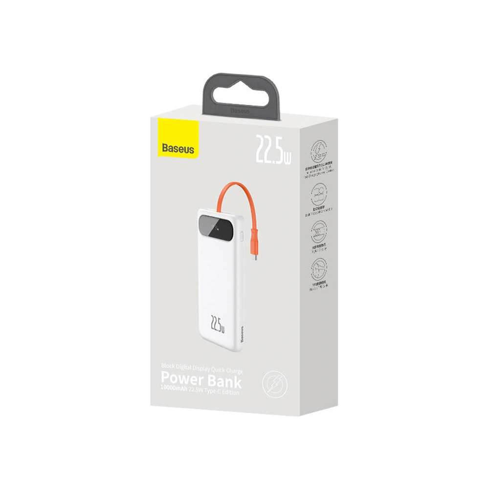 Powerbank Baseus Block 10000mAh, 22.5W + kabel USB-C (biały)