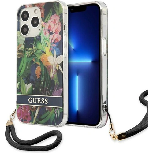 Kup Case Guess GUHCP13LHFLSB Apple iPhone 13 Pro blau/hardcase Flower Strap - GUE1759BLU - {ean13} - Sklep Home Screen