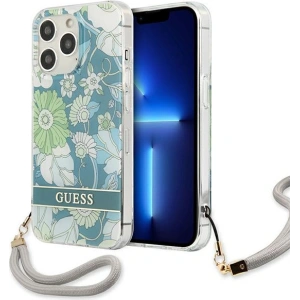 Etui Guess GUHCP13LHFLSN Apple iPhone 13 Pro zielony/green hardcase Flower Strap