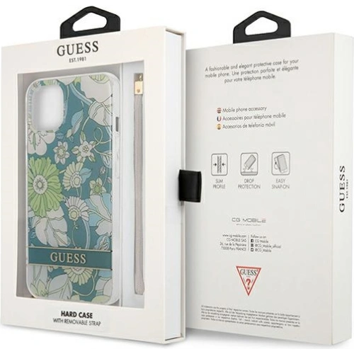 Kup Case Guess GUHCP13SHFLSN Apple iPhone 13 mini grün/green hardcase Flower Strap - GUE1775GRN - {ean13} - Sklep Home Screen