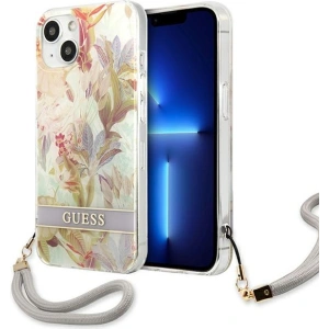 Kup Case Guess GUHCP13SHFLSU Apple iPhone 13 mini lila/purple Hardcase mit Flower Strap - GUE1776PRP - {ean13} - Sklep Home Screen