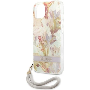 Kup Case Guess GUHCP13SHFLSU Apple iPhone 13 mini lila/purple Hardcase mit Flower Strap - GUE1776PRP - {ean13} - Sklep Home Screen