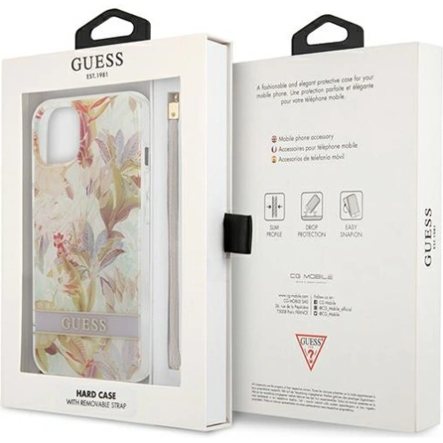 Kup Case Guess GUHCP13SHFLSU Apple iPhone 13 mini lila/purple Hardcase mit Flower Strap - GUE1776PRP - {ean13} - Sklep Home Screen