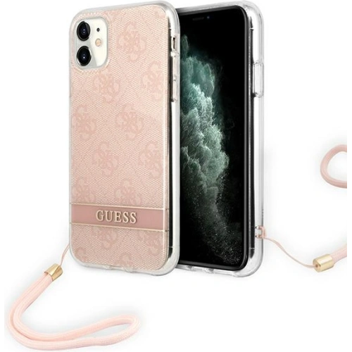 Kup Etui Guess GUOHCN61H4STP Apple iPhone 11 różowy/pink hardcase 4G Print Strap - GUE1789PNK - {ean13} - Sklep Home Screen