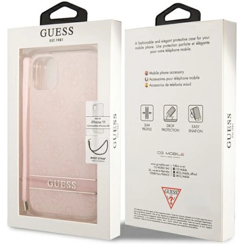 Kup Etui Guess GUOHCN61H4STP Apple iPhone 11 różowy/pink hardcase 4G Print Strap - GUE1789PNK - {ean13} - Sklep Home Screen