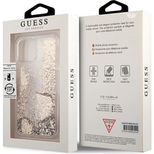 Kup Etui Guess GUOHCP12MGLHFLGO Apple iPhone 12/12 Pro arany/glitteres csillámok keménytok - GUE1791GLD - {ean13} - Sklep Home Screen