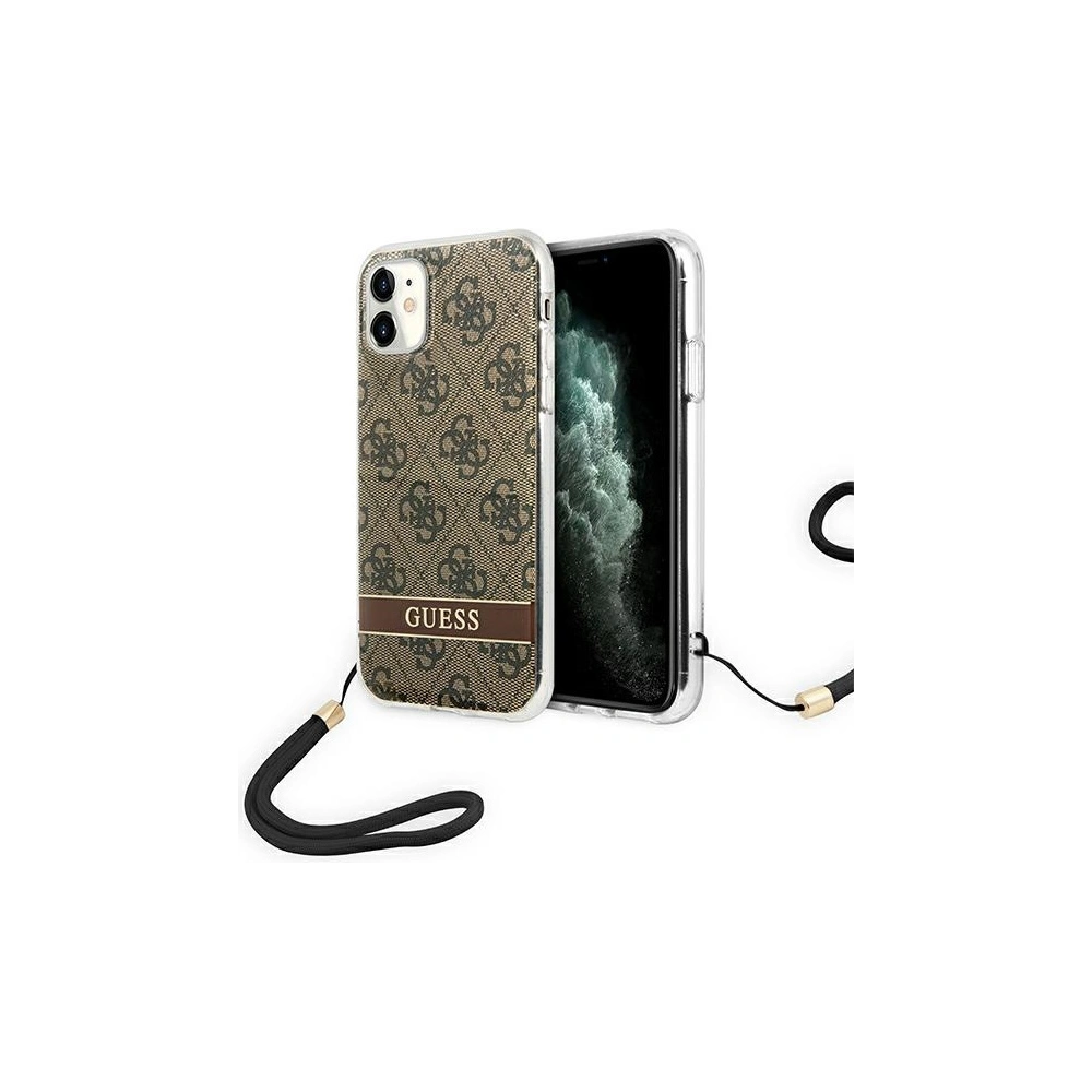 Etui Guess GUOHCN61H4STW Apple iPhone 11 brązowy/brown hardcase 4G Print Strap