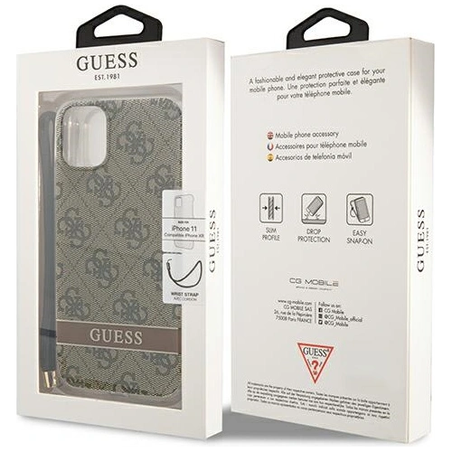 Kup Etui Guess GUOHCN61H4STW Apple iPhone 11 brązowy/brown hardcase 4G Print Strap - GUE1814BR - {ean13} - Sklep Home Screen