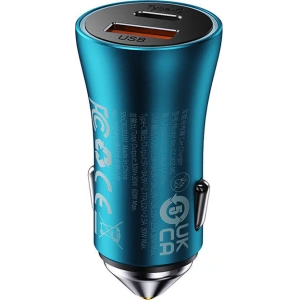 Ładowarka samochodowa Baseus Golden Contactor Max, USB + USB-C, 60W (niebieska)