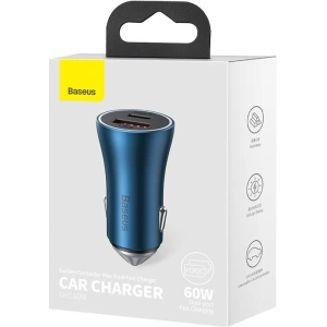 Ładowarka samochodowa Baseus Golden Contactor Max, USB + USB-C, 60W (niebieska)