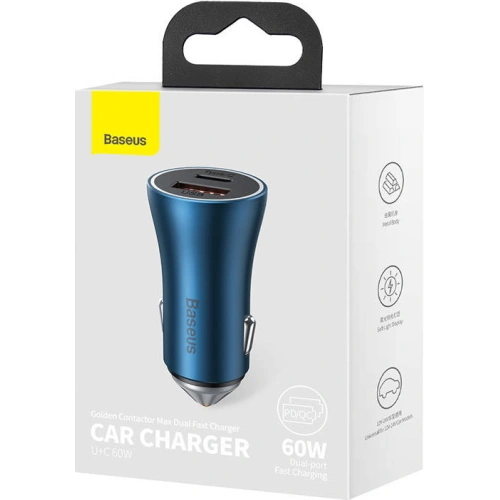 Kup Încărcător auto Baseus Golden Contactor Max, USB + USB-C, 60W (albastru) - BSU3249BLU - {ean13} - Sklep Home Screen