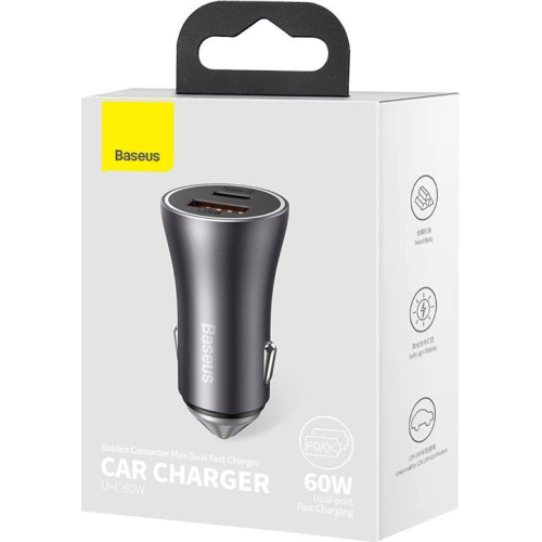 Kup Ładowarka samochodowa Baseus Golden Contactor Max, USB + USB-C, 60W (szara) - BSU3250GRY - {ean13} - Sklep Home Screen