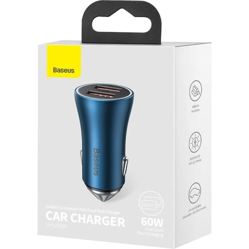 Buy Baseus Golden Contactor Max Car Charger, 2xUSB 60W (blue) - BSU3251BLU - {ean13} - Home Screen Store Europe
