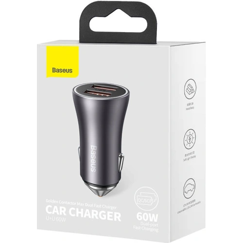 Buy Baseus Golden Contactor Max Car Charger, 2xUSB 60W (gray) - BSU3252GRY - {ean13} - Home Screen Store Europe