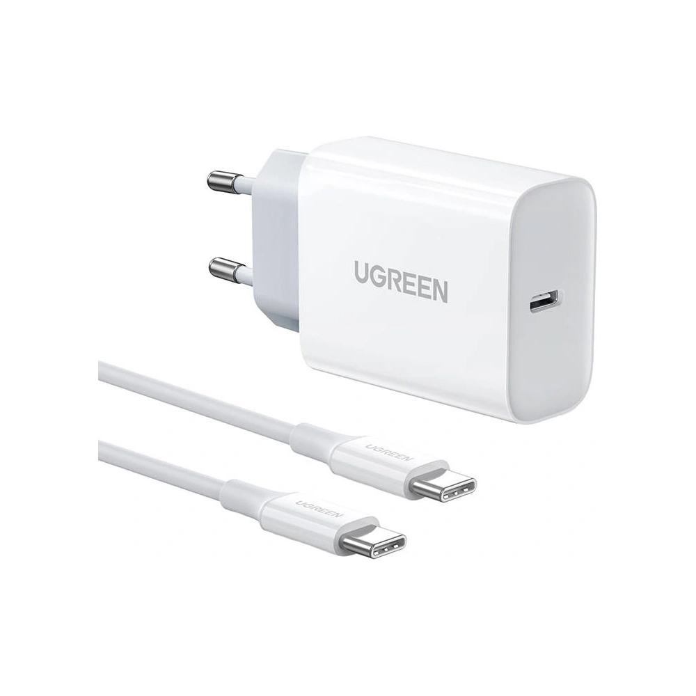 Ładowarka sieciowa UGREEN USB-C, 30W + kabel USB-C (biała)