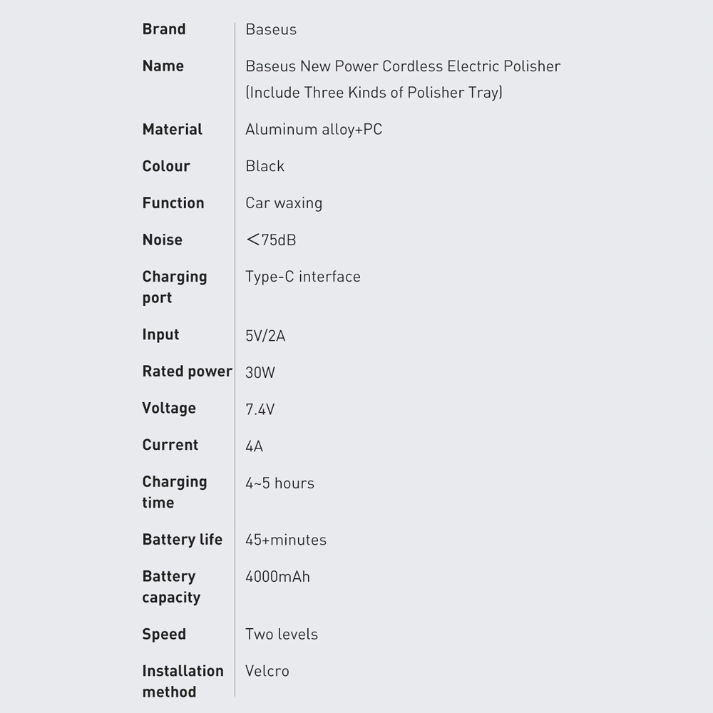 Bezprzewodowa elektryczna maszyna polerska Baseus 30W 4000mAh czarna