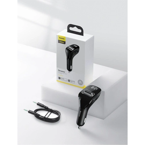 Kup Transmițător FM Baseus F40 Bluetooth port AUX încărcător auto 2x USB 15W 2A negru - BSU3273BLK - {ean13} - Sklep Home Screen
