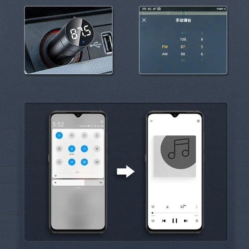 Kup Transmiter FM Baseus Bluetooth 5.0 ładowarka samochodowa 2x USB 3 A 18 W PPS Quick Charge 3.0 AFC FCP grafitowy - BSU3275GPH - {ean13} - Sklep Home Screen