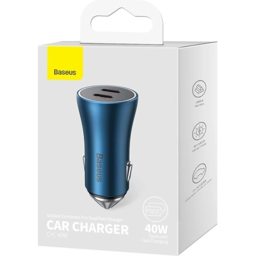 Kup Încărcător auto Baseus Golden Contactor Pro 2x USB-C 40W albastru - BSU3283BLU - {ean13} - Sklep Home Screen