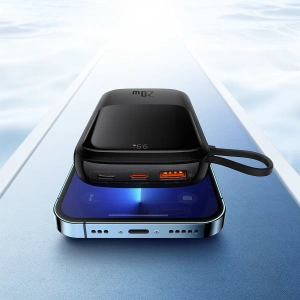 Powerbank Baseus Qpow 10000mAh wbudowany kabel Lightning 20W Quick Charge SCP AFC FCP czarny