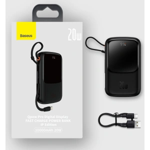 Powerbank Baseus Qpow 10000mAh wbudowany kabel Lightning 20W Quick Charge SCP AFC FCP czarny
