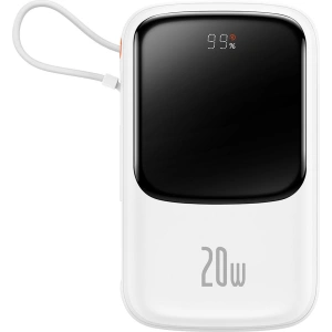 Powerbank Baseus Qpow 10000mAh wbudowany kabel Lightning 20W Quick Charge SCP AFC FCP biały