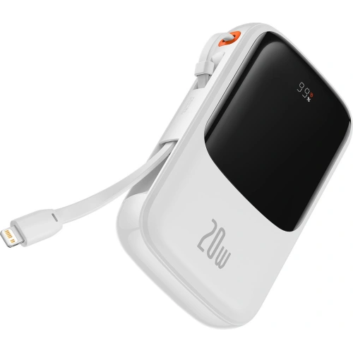 Buy Baseus Qpow powerbank 10000mAh built-in Lightning 20W Quick Charge cable SCP AFC FCP white - BSU3285WHT - {ean13} - Home Screen Store Europe
