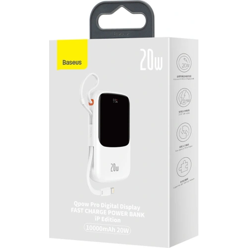 Buy Baseus Qpow powerbank 10000mAh built-in Lightning 20W Quick Charge cable SCP AFC FCP white - BSU3285WHT - {ean13} - Home Screen Store Europe
