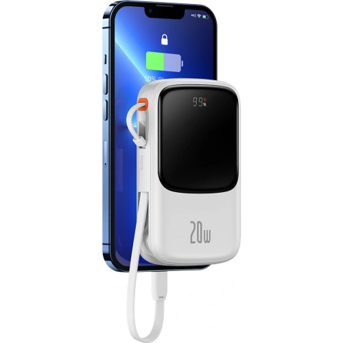 Buy Baseus Qpow powerbank 10000mAh built-in Lightning 20W Quick Charge cable SCP AFC FCP white - BSU3285WHT - {ean13} - Home Screen Store Europe