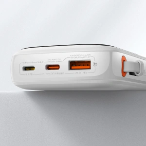 Powerbank Baseus Qpow 10000mAh wbudowany kabel Lightning 20W Quick Charge SCP AFC FCP biały