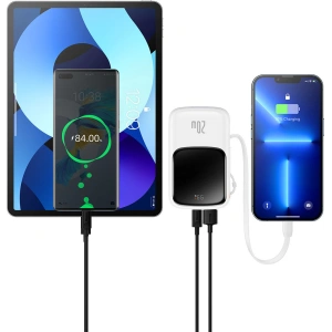 Powerbank Baseus Qpow 10000mAh wbudowany kabel Lightning 20W Quick Charge SCP AFC FCP biały