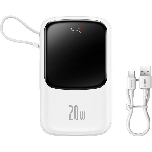 Buy Baseus Qpow powerbank 10000mAh built-in Lightning 20W Quick Charge cable SCP AFC FCP white - BSU3285WHT - {ean13} - Home Screen Store Europe