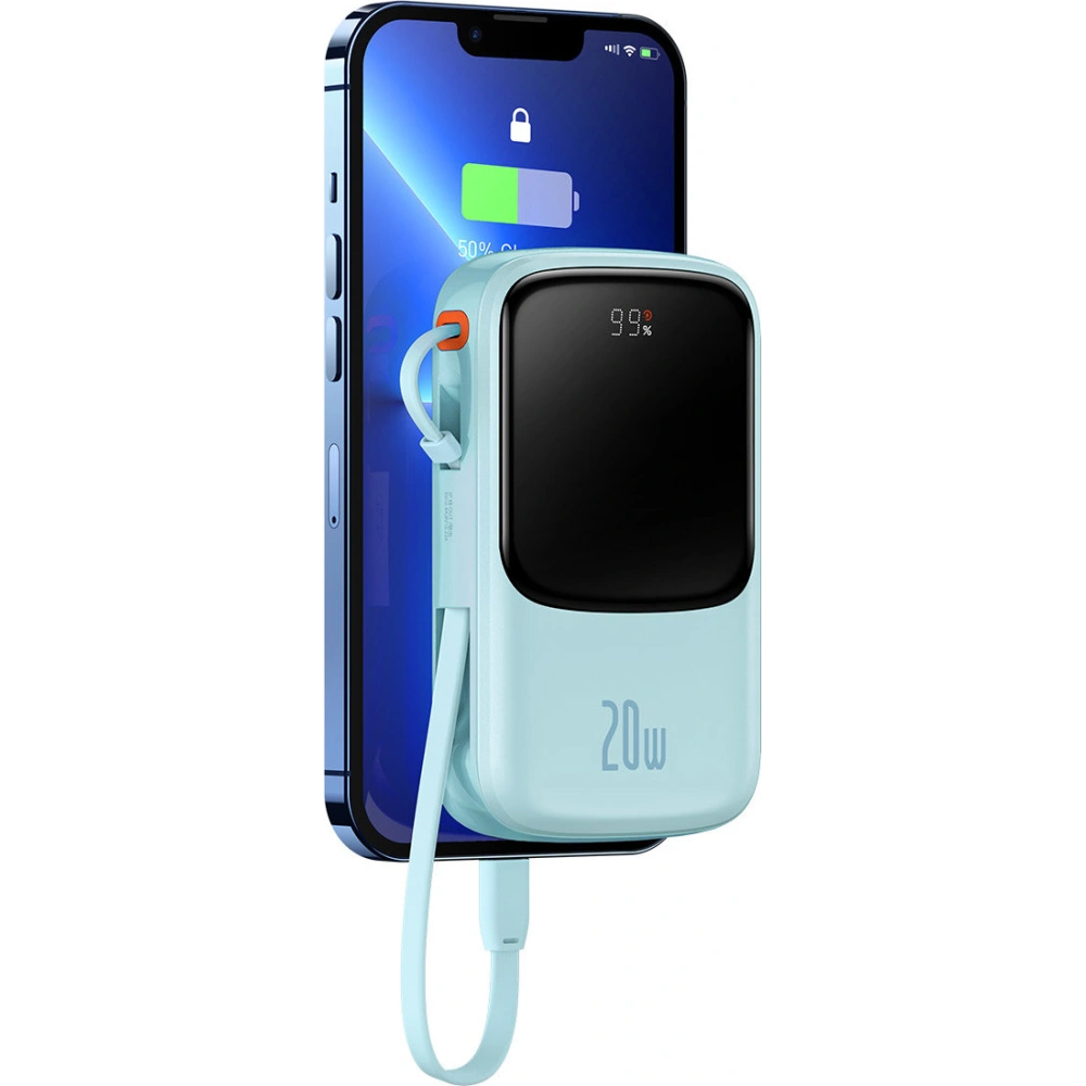 Powerbank Baseus Qpow 10000mAh wbudowany kabel Lightning 20W Quick Charge SCP AFC FCP niebieski