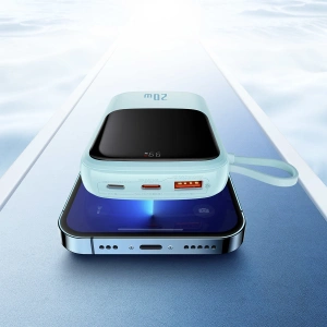 Powerbank Baseus Qpow 10000mAh wbudowany kabel Lightning 20W Quick Charge SCP AFC FCP niebieski