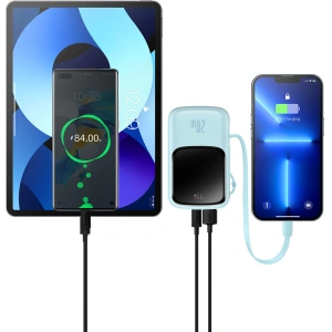 Powerbank Baseus Qpow 10000mAh wbudowany kabel Lightning 20W Quick Charge SCP AFC FCP niebieski