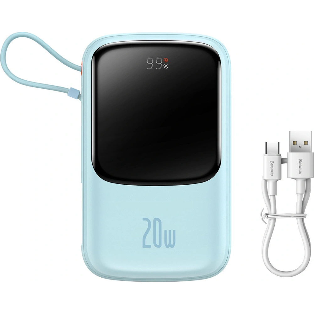Powerbank Baseus Qpow 10000mAh wbudowany kabel Lightning 20W Quick Charge SCP AFC FCP niebieski
