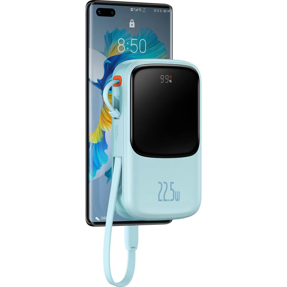 Powerbank Baseus Qpow 10000mAh wbudowany kabel USB-C 22.5W Quick Charge SCP AFC FCP niebieski