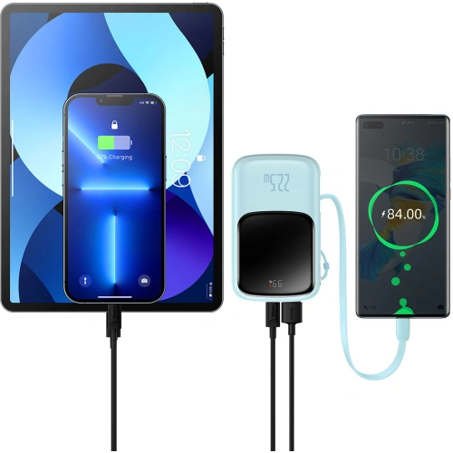 Buy Baseus Qpow powerbank 10000mAh built-in USB-C cable 22.5W Quick Charge SCP AFC FCP blue - BSU3287BLU - {ean13} - Home Screen Store Europe