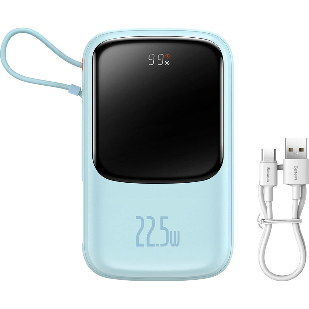 Powerbank Baseus Qpow 10000mAh wbudowany kabel USB-C 22.5W Quick Charge SCP AFC FCP niebieski