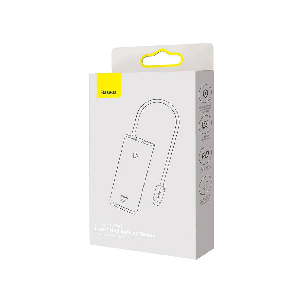 Hub 6w1 Baseus Lite Series USB-C do 2x USB 3.0 + USB-C PD + HDMI + SD/TF (czarny)