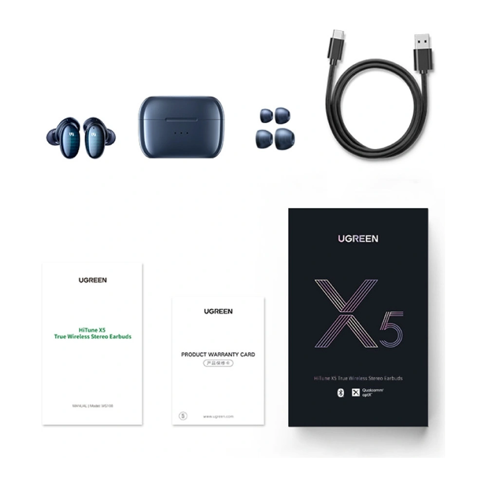 Bezprzewodowe słuchawki UGREEN WS108 TWS Bluetooth 5.0 IPX5 aptX niebieski