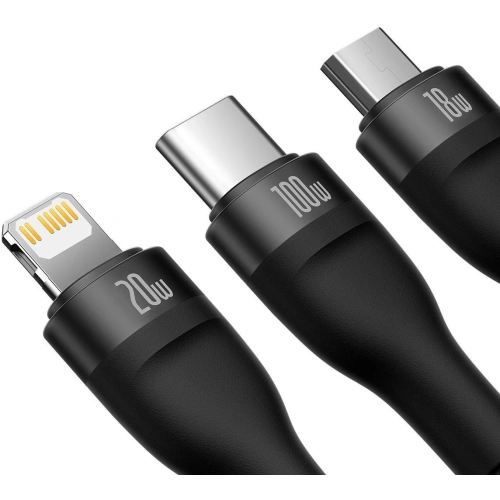 Kup 3-in-1-Kabel Baseus Flash Series II USB-C - USB-C, Lightning, micro USB 100W 1,5m schwarz - BSU3329BLK - {ean13} - Sklep Home Screen