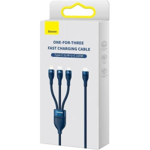 Kabel 3w1 Baseus Flash Series II USB-C/USB-A  - USB-C, Lightning, micro USB 100W 1,5m niebieski