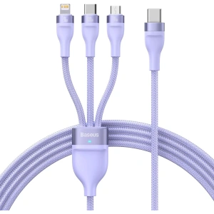 Kabel 3w1 Baseus Flash Series II USB-C/USB-A - USB-C, Lightning, micro USB 100W 1,5m fialový